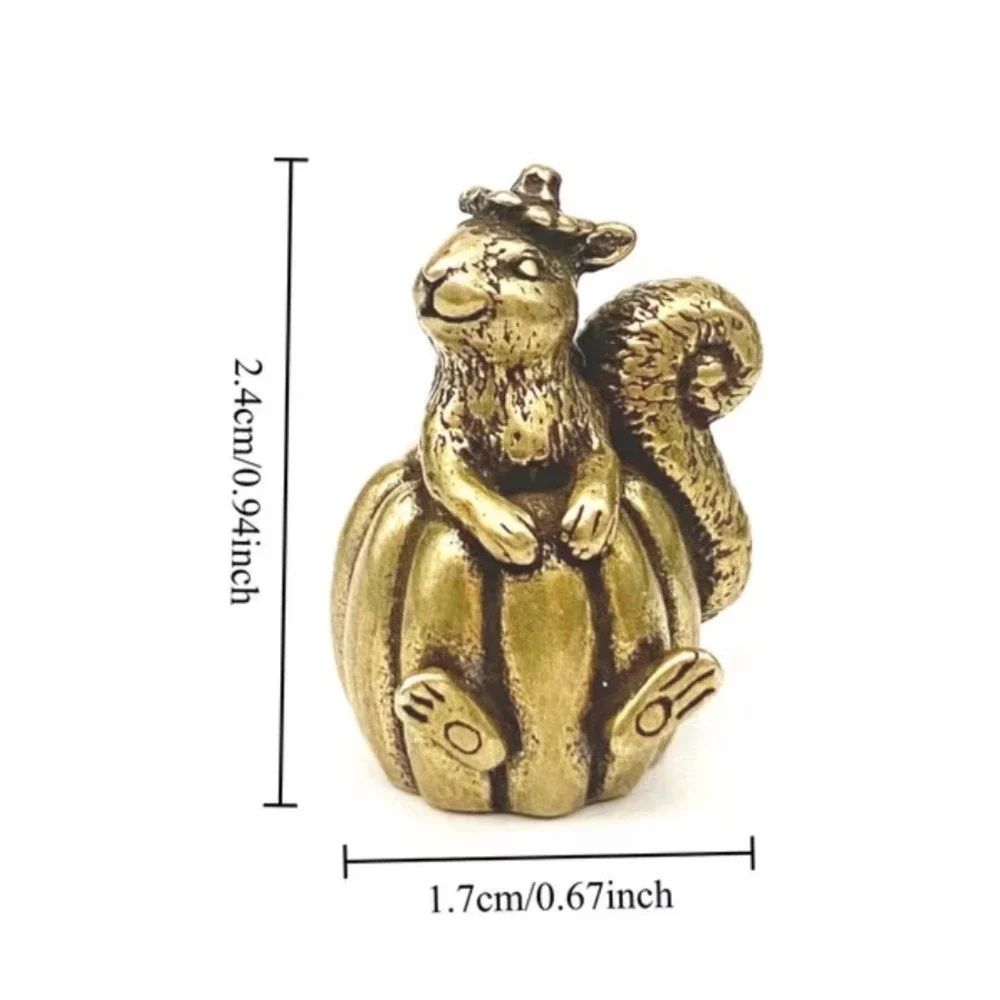Brass Pumpkin Squirrel Figure Gold Miniature Decor New